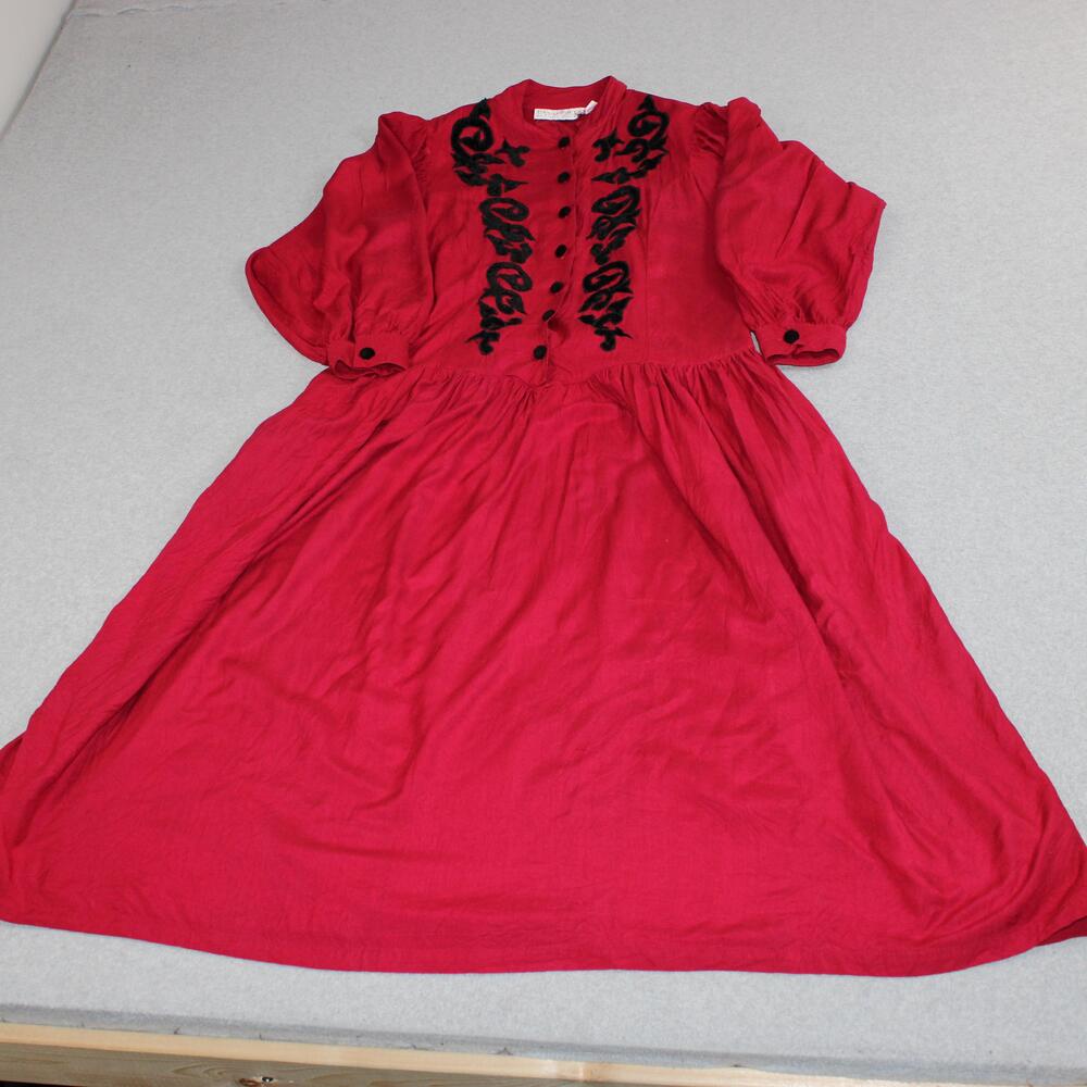 Vintage Passports Of Pier 1 Dress Women Large Red Embroidered Long Modest Read